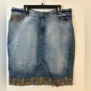 Apollo Jean‎ Skirt Women’s 3XL cotton denim A-line knee-length skirt embroidered